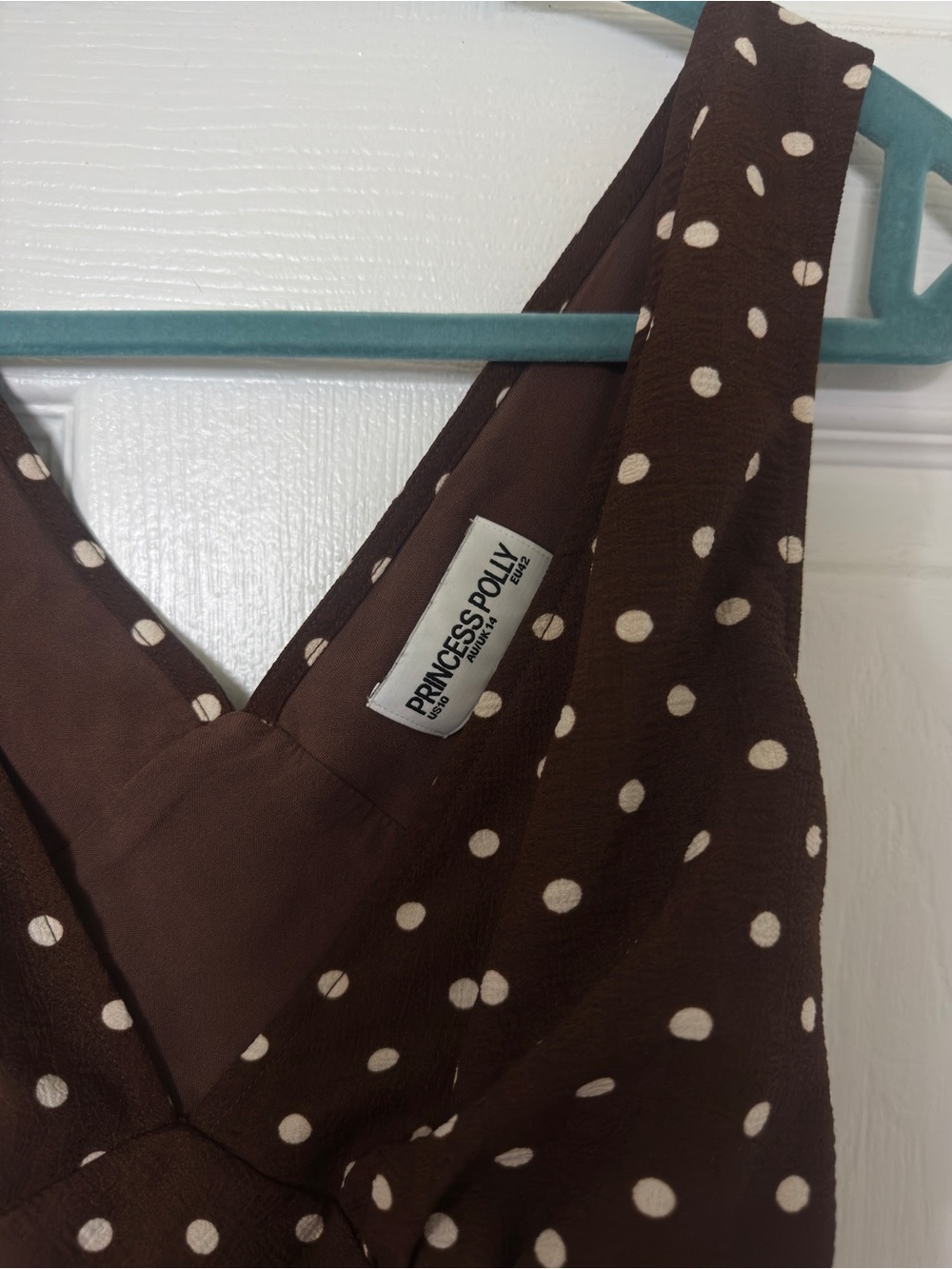 Princess Polly Brown Mini Dress with Cream Polka Dots - Picture 3 of 3